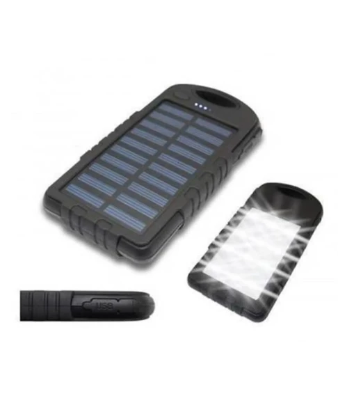 10000 Mah Solar Güneş Enerjili 12 Led Işıklı Flaşörlü Powerbank