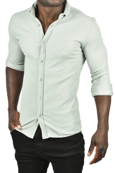 DeepSEA Likralı Kumaşı Fitilli Slim Fit Uzun Kollu Gömlek 2500805 - Resim 11