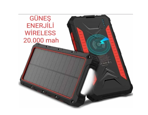 Güneş Enerjili Wireless Özellikli 20000 mAh  Solar Powerbank - 2+1 Çıkışlı - 2