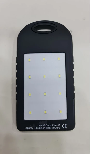 10000 Mah Solar Güneş Enerjili 12 Led Işıklı Flaşörlü Powerbank - 4
