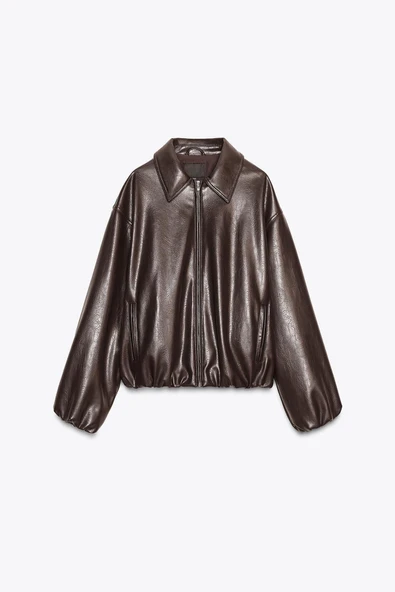 Suni Deri Bomber Ceket - 5