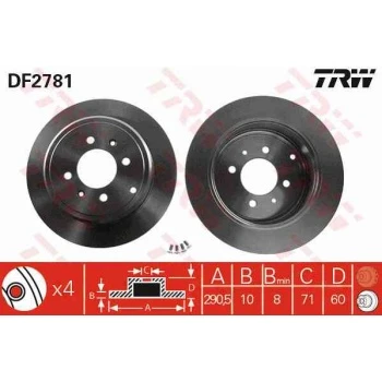 ARKA FREN DISK AYNASI P406 1,6 1,8 16V 1,9 1,9TD 2,0 16V 2,0T 2,1TD 95> COUPE 2,0 COUPE 3,0 V6 97> - TRW DF2781 - 1