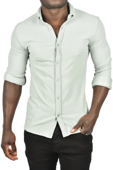 DeepSEA Likralı Kumaşı Fitilli Slim Fit Uzun Kollu Gömlek 2500805 - Resim 10