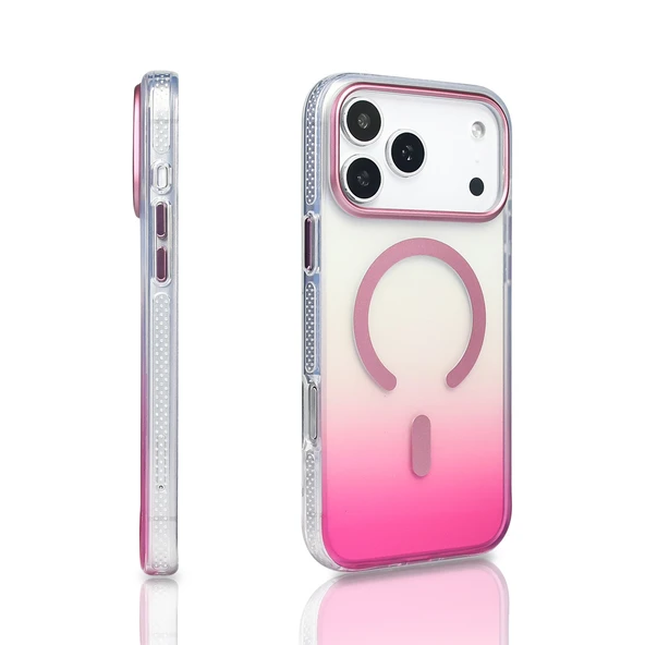 iPhone 17 Pro Max Kılıf Kablosuz Şarj Özellikli Şeffaf Transparan Renk Geçişli Toros Kapak - Resim 7