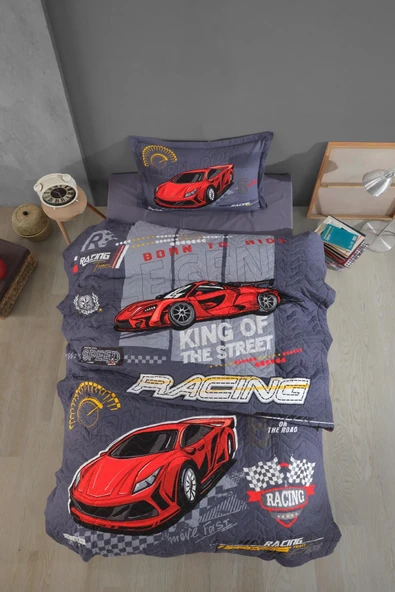 Clasy %100 Pamuk Dört Mevsim Set Tek Kişilik Racing Team V1 Gri ürün görseli