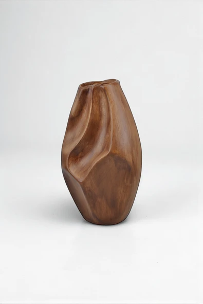 Rune Boho 2'li Ahşap Dokulu Seramik Vazo Seti - Resim 3