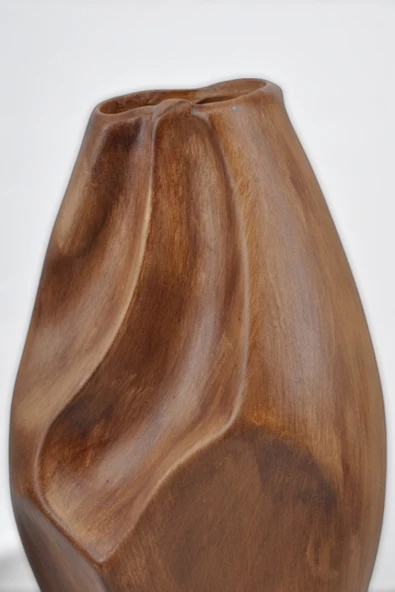 Rune Boho 2'li Ahşap Dokulu Seramik Vazo Seti - Resim 6