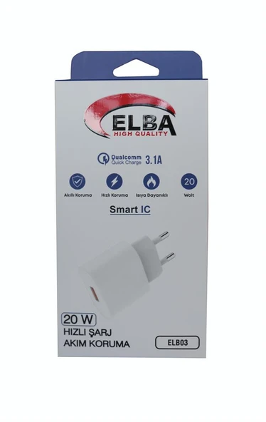 Elba ELB03-20USB Beyaz 20W USb Şarj Kafa QC4.0(Akıllı Koruma-Hızlı Şarj-Isıya Dayanıklı) - 1