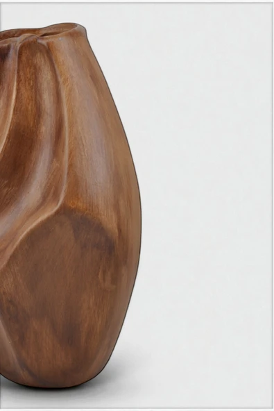 Rune Boho 2'li Ahşap Dokulu Seramik Vazo Seti - Resim 5