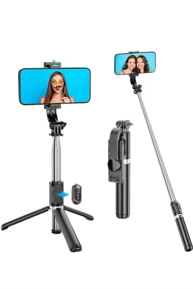 Tripod Selfie Çubuğu Bluetooth Kumandalı Kablosuz Led Işıklı - 3