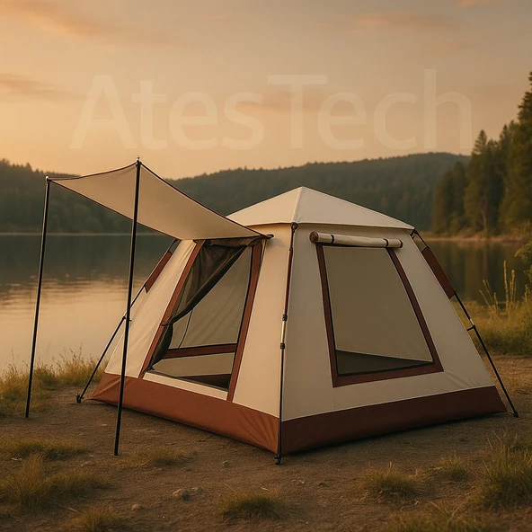 6 Kişilik Tam Otomatik Tenteli Çift Kapılı Kare Kamp Çadırı 240*240*160 - 2