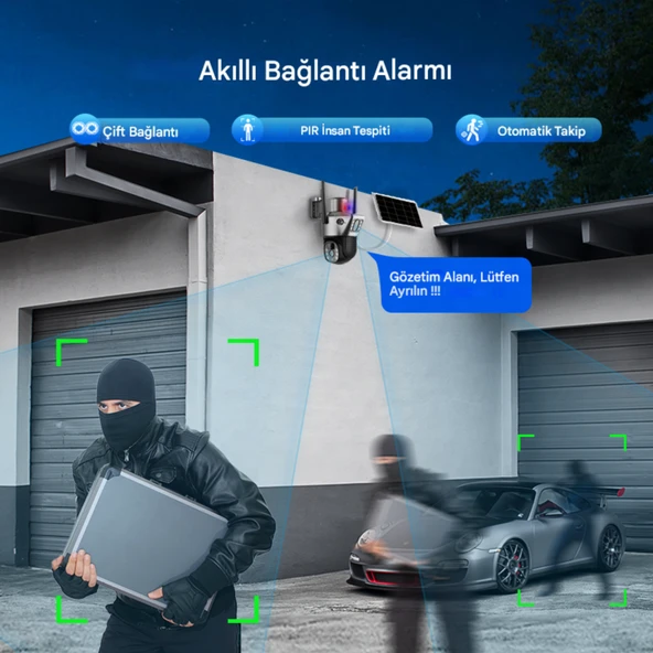 SIM735 Solar Güvenlik Kamerası Türkçe 4G Sim Kartlı PTZ Hareketli Gece Görüşlü Güneş Panelli Kamera - 5