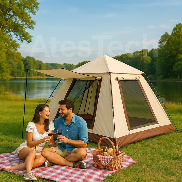 6 Kişilik Tam Otomatik Tenteli Çift Kapılı Kare Kamp Çadırı 240*240*160 - 7