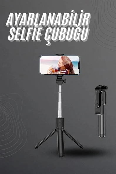 Selfie Çubuğu Tripod Bluetooth Kumandalı Selfie Çubuğu Telefon Tutucu - Resim 2