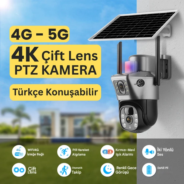 SIM735 Solar Güvenlik Kamerası Türkçe 4G Sim Kartlı PTZ Hareketli Gece Görüşlü Güneş Panelli Kamera - 2