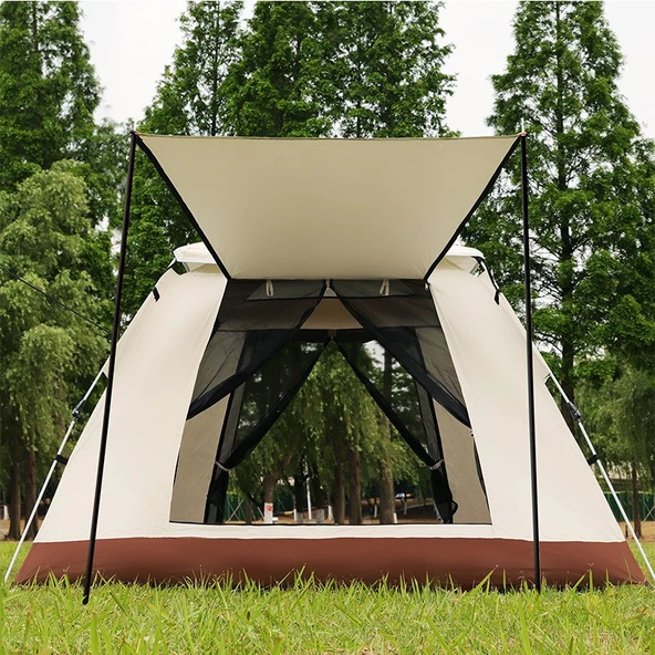 6 Kişilik Tam Otomatik Tenteli Çift Kapılı Kare Kamp Çadırı 240*240*160 - 5