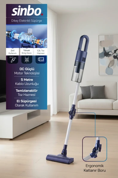 Sinbo SVC-8629 Kablolu Dikey Elektrikli Süpürge - Mavi - 1