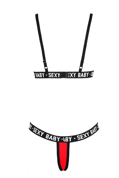 Kadın Kırmızı Yazı Detaylı Ipli Sütyen Takımı - Resim 3