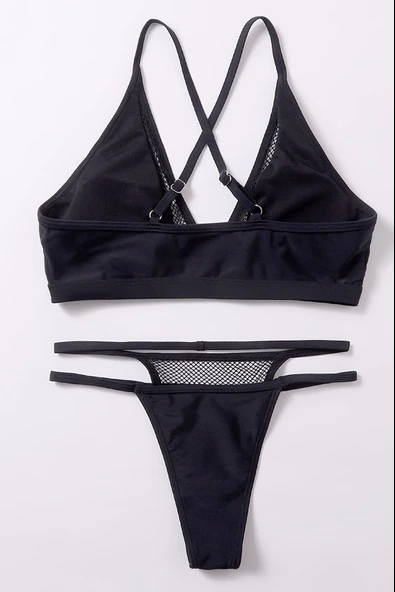 Kadın Siyah File Detaylı Iç Çamaşır Takımı - Resim 5