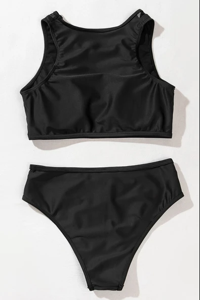 Kadın Siyah Tül Detaylı Yüksek Bel Sütyen Takımı - Resim 4