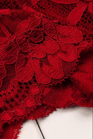 Kadın Kırmızı Dantelli & Kurdelalı Sütyen Külot Takımı - Resim 8