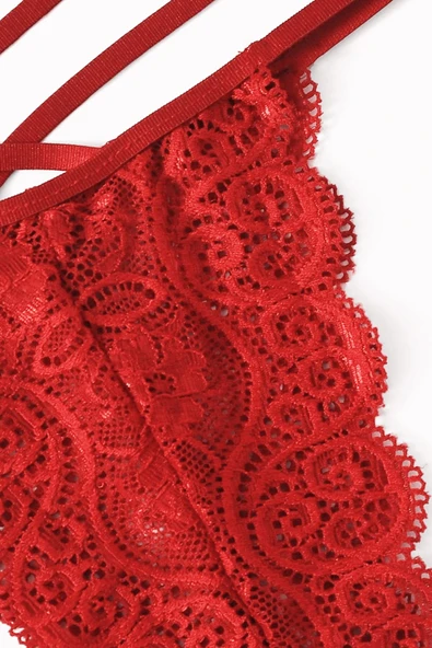 Kadın Kırmızı Dantel Sütyen Külot Takımı - Resim 4
