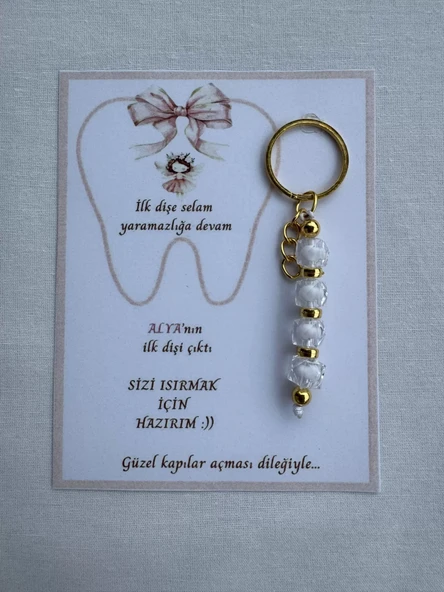 72 Adet Beyaz Renk İsme Özel İlk Dişim Çıktı Diş Partisi Diş Buğdayı Hatırası Hediyelik Anahtarlık ürün görseli