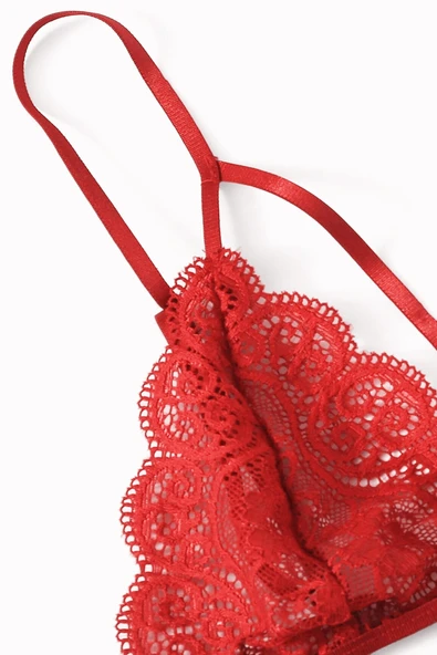 Kadın Kırmızı Dantel Sütyen Külot Takımı - Resim 3