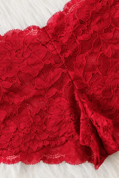 Kadın Kırmızı Dantelli & Kurdelalı Sütyen Külot Takımı - Resim 10