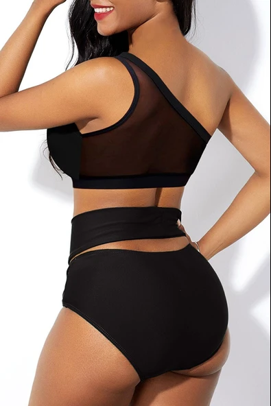 Kadın Siyah Yüksel Bel Tül Detaylı Sütyen Külot Takımı - Resim 3