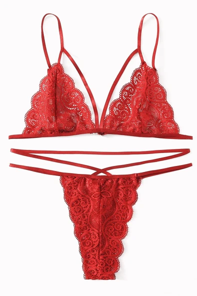 Kadın Kırmızı Dantel Sütyen Külot Takımı - Resim 5