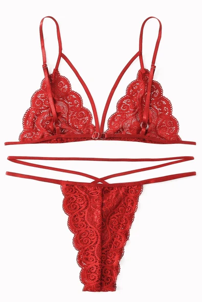 Kadın Kırmızı Dantel Sütyen Külot Takımı - Resim 2
