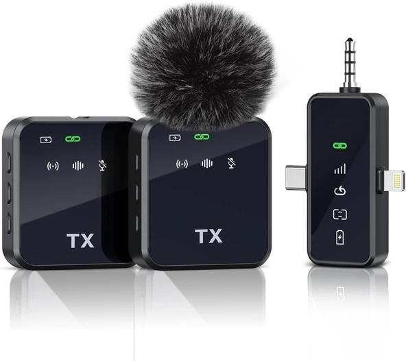 Plentiful Çoklu Giriş Kablosuz Çiftli Yaka Mikrofonu ürün görseli 1