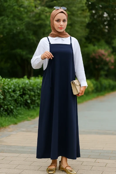 Kadın Lacivert Basic Ayarlanabilir Askılı Jile Elbise ürün görseli