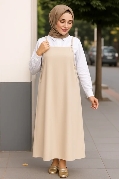 Kadın Taş Rengi Basic Ayarlanabilir Askılı Jile Elbise ürün görseli