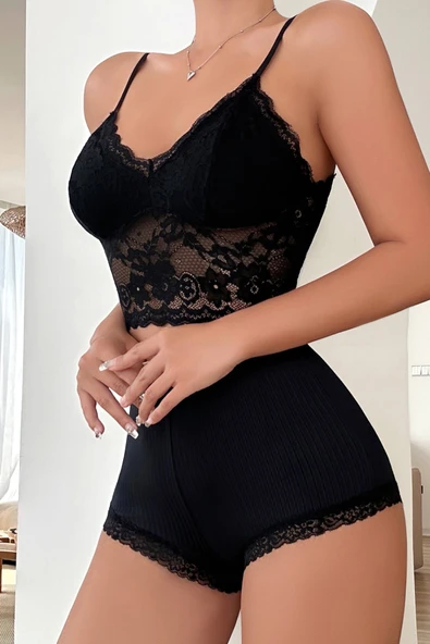 Kadın Kaşkorse Şortlu Dantelli Gecelik Takımı - Resim 4