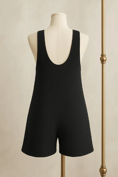 Kadın Siyah Mini Cepli Tulum Plaj Elbisesi - Resim 5