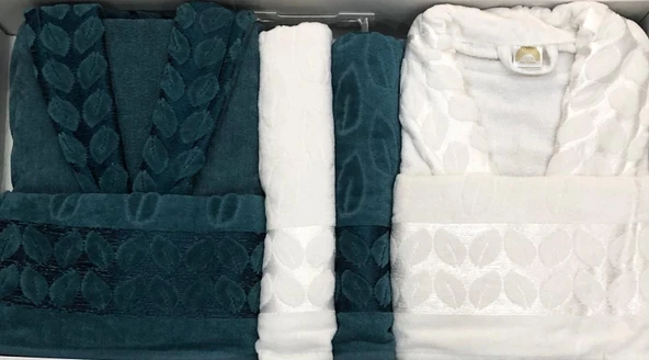 Fecr Royam %100 Pamuk Kadife Aile Bornoz Seti - Resim 2