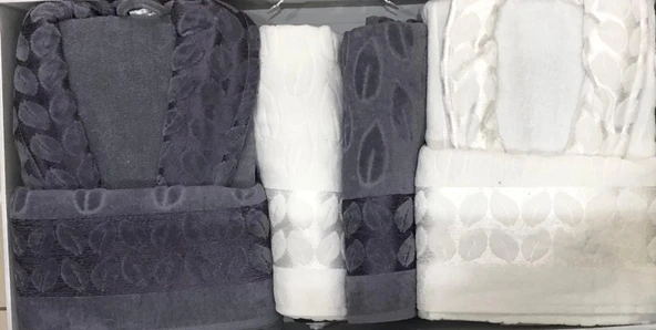 Fecr Royam %100 Pamuk Kadife Aile Bornoz Seti - Resim 4