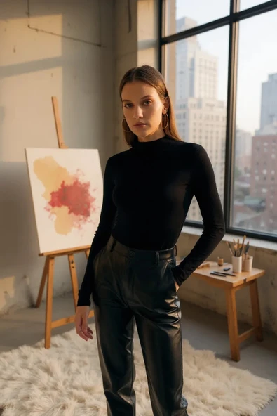 Kadın Siyah Parmak Detaylı Esnek Uzun Kollu Body ürün görseli