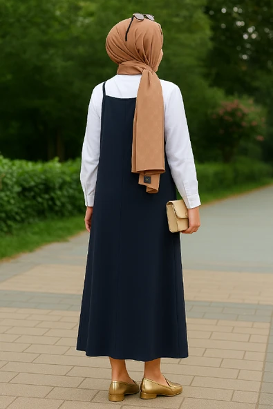 Kadın Lacivert Basic Ayarlanabilir Askılı Jile Elbise - Resim 2