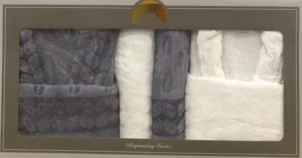 Fecr Royam %100 Pamuk Kadife Aile Bornoz Seti - Resim 5