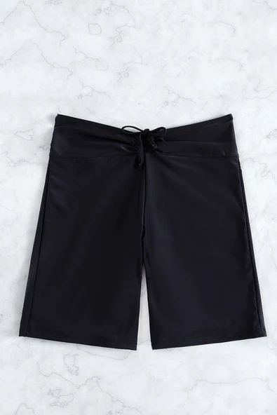 Kadın Siyah Önden Bağcıklı Deniz Şortu - Resim 7