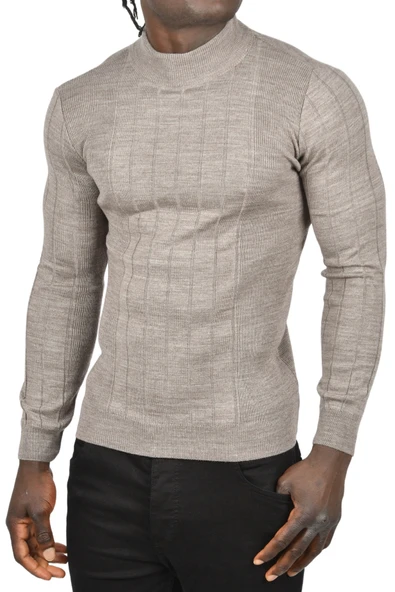 DeepSEA Yarım Balıkçı Yaka Çizgili Tüylenmeyen Slim Fit Triko Kazak 2505491 - Resim 2