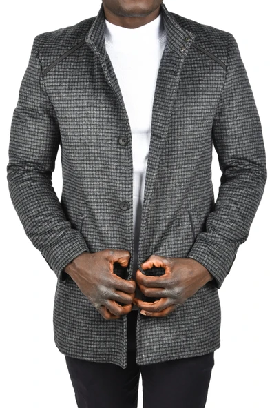 DeepSEA Pötikare Desenli Dik Yaka Dar Kesim Hakim Yaka Kaşe Kaban 2407003 - Resim 7