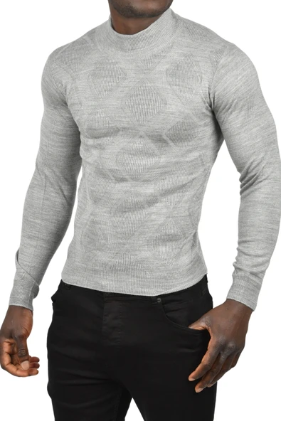 DeepSEA Baklava Desenli Slim Fit Yarım Balıkçı Yaka Triko Boğazlı Kazak 2505511 - 1