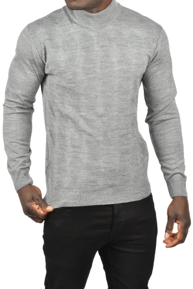 DeepSEA Dar Kesim Baklava Desenli Yarım Boğazlı Yaka Triko Yarım Balıkçı Yaka Kazak 2505506 - Resim 8