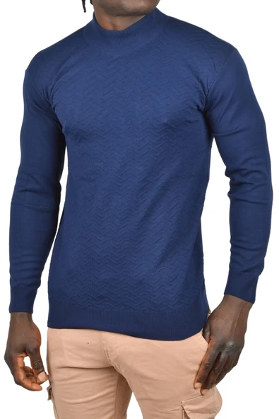 DeepSEA Zigzag Desenli Yarım Balıkçı Yaka Dar Kesim Boğazlı Triko Kazak 2505496 - Resim 2