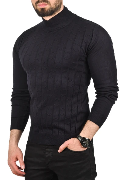 DeepSEA Çizgi Desenli Tüylenme Yapmayan Yarım Balıkçı Yaka Triko Kazak 2505501 - Resim 10