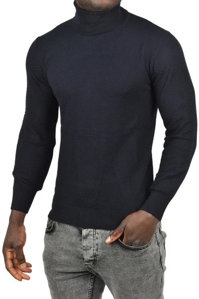 DeepSEA  Desenli Dar Kesim Tam Balıkçı Yaka Triko Boğazlı Kazak 2505510 - Resim 11